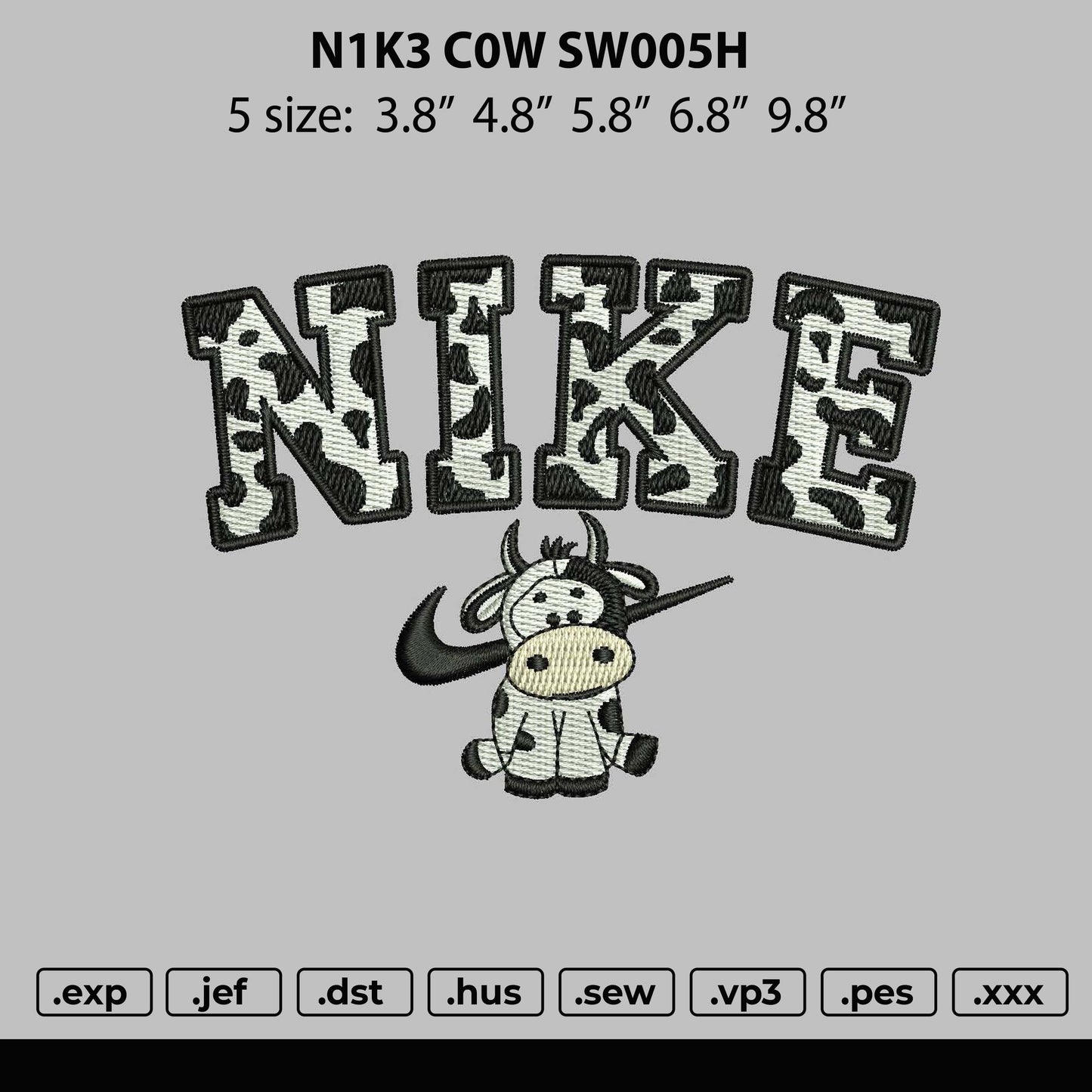 Nike Pattern With Cow Embroidery File 4 size