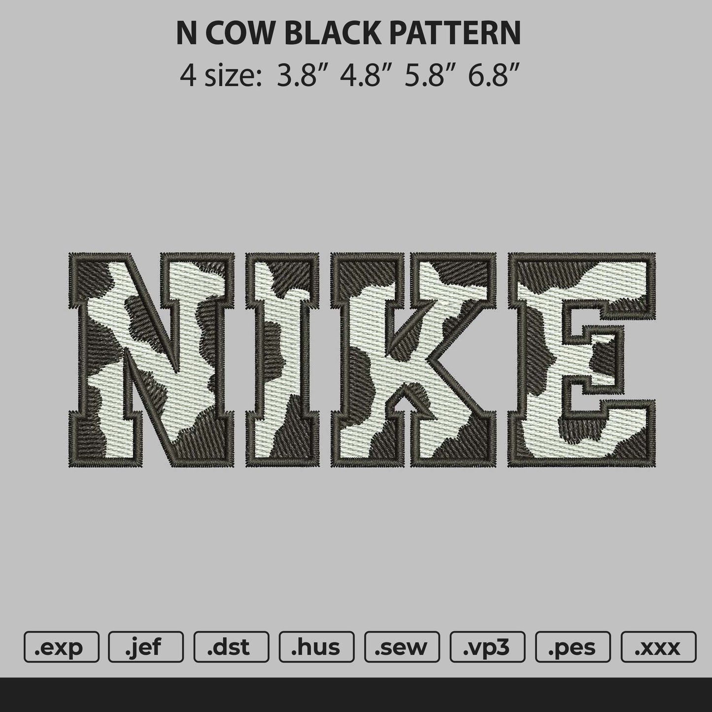 Nike Cow Black Pattern Embroidery File 4 size