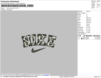 Nike Cow Black V2 Embroidery File 7 size