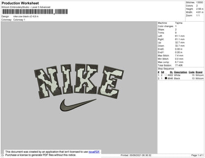 Nike Cow Black V2 Embroidery File 7 size