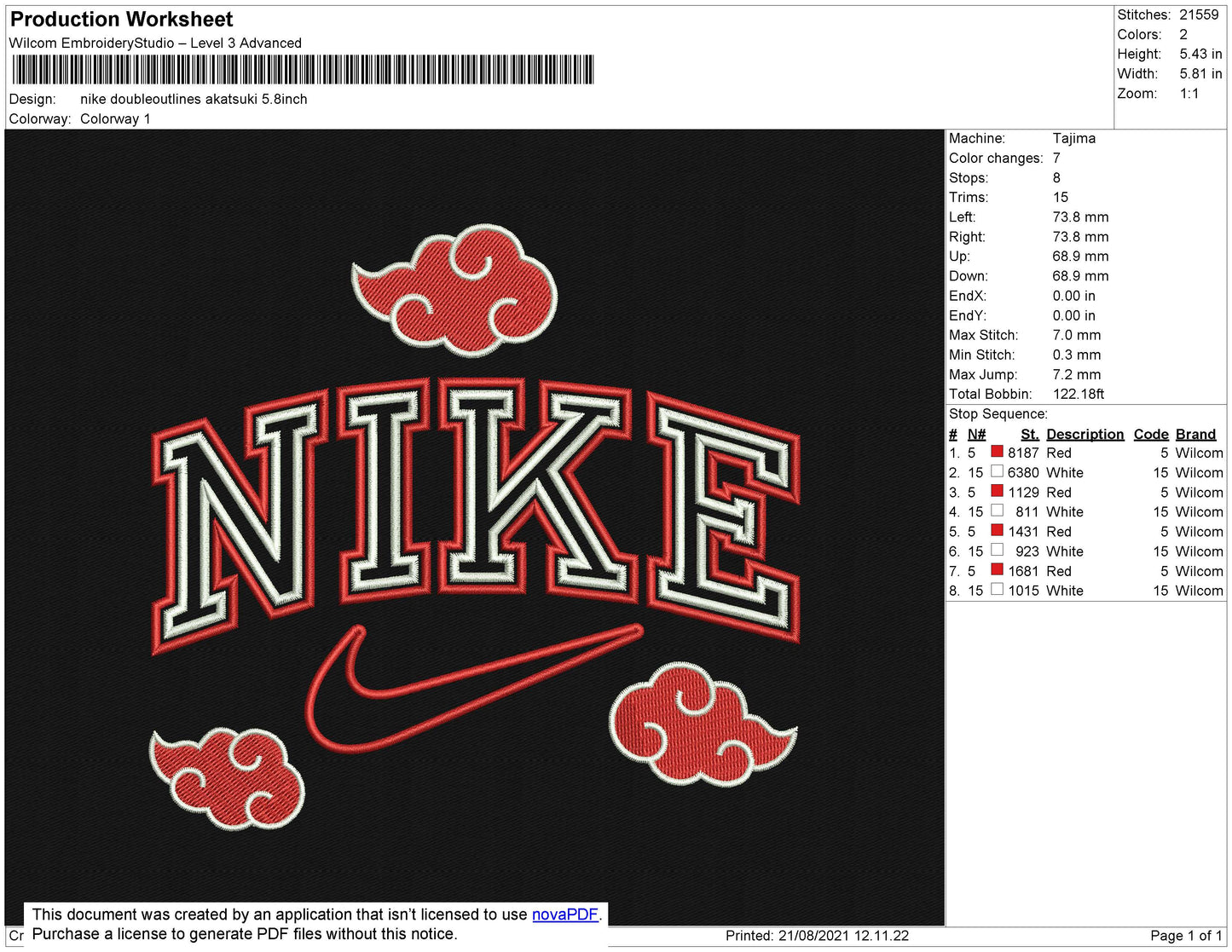 Nike Doubleoutlines Akatsuki Embroidery File 4 size
