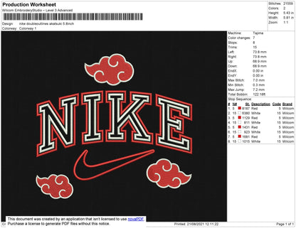 Nike Doubleoutlines Akatsuki Embroidery File 4 size