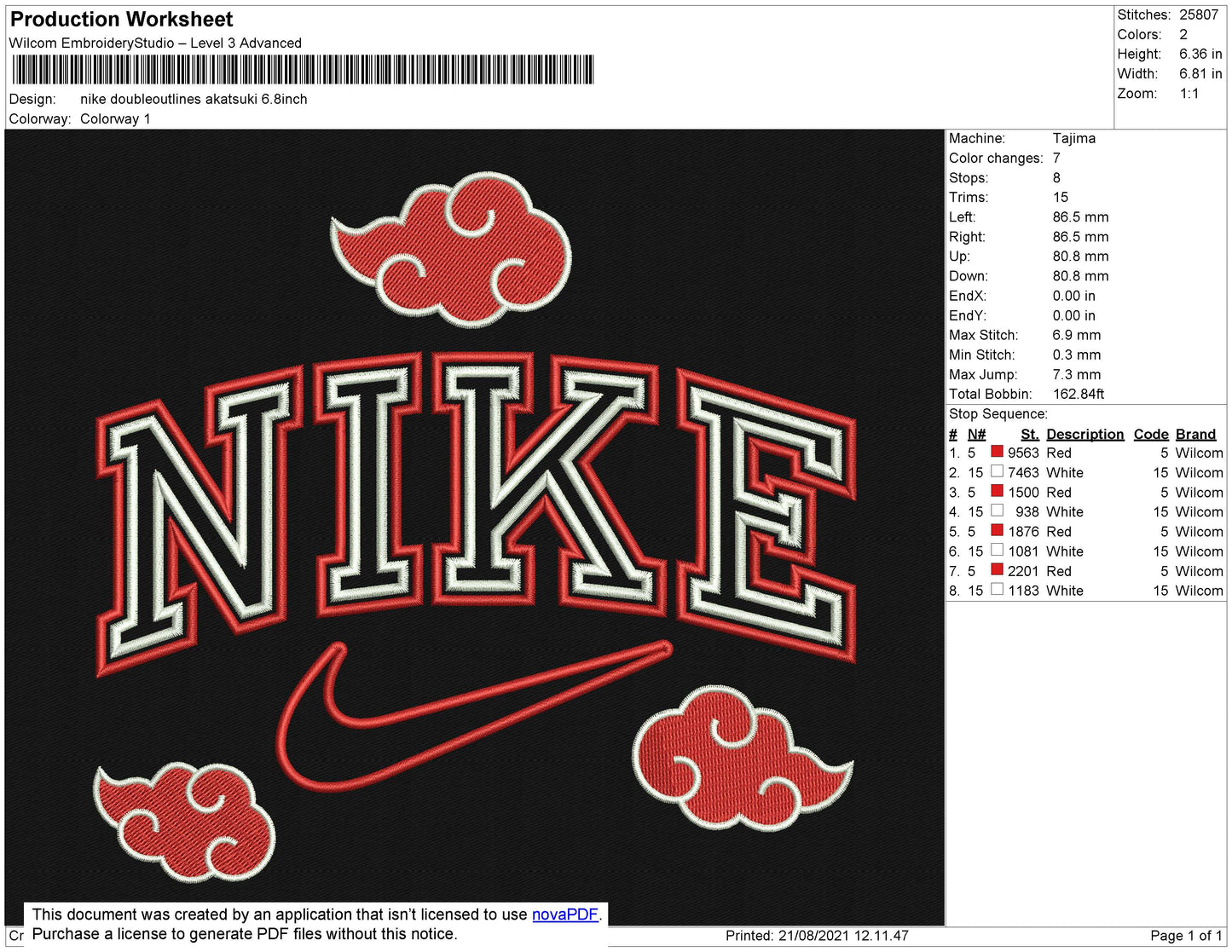 Nike Doubleoutlines Akatsuki Embroidery File 4 size