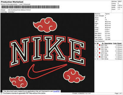 Nike Doubleoutlines Akatsuki Embroidery File 4 size