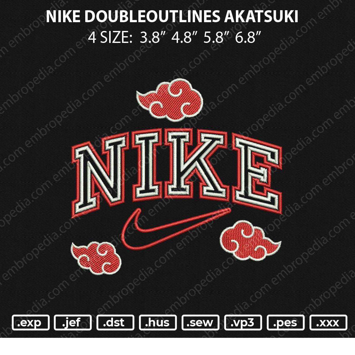 Nike Doubleoutlines Akatsuki Embroidery File 4 size