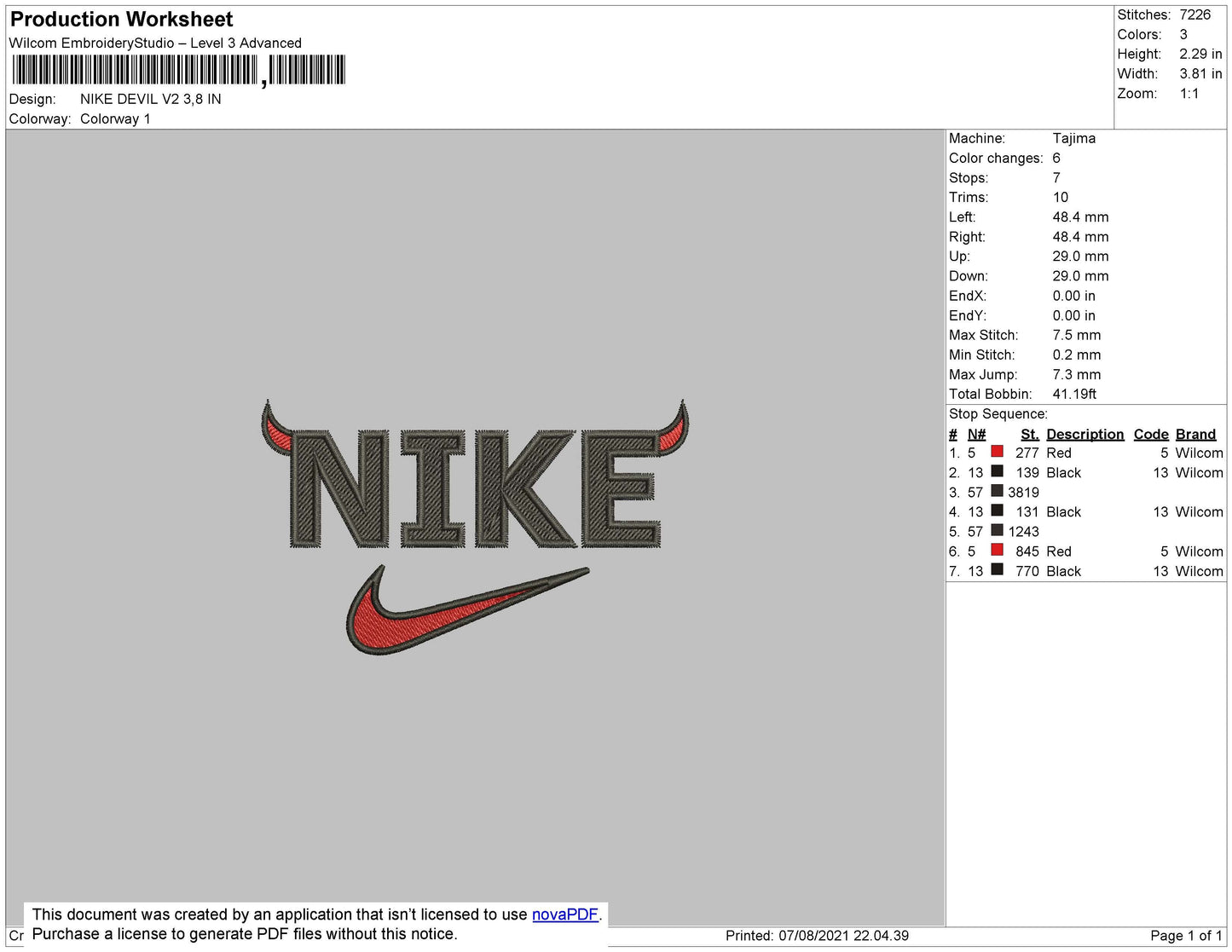 Nike Devil V2 Embroidery File 4 size