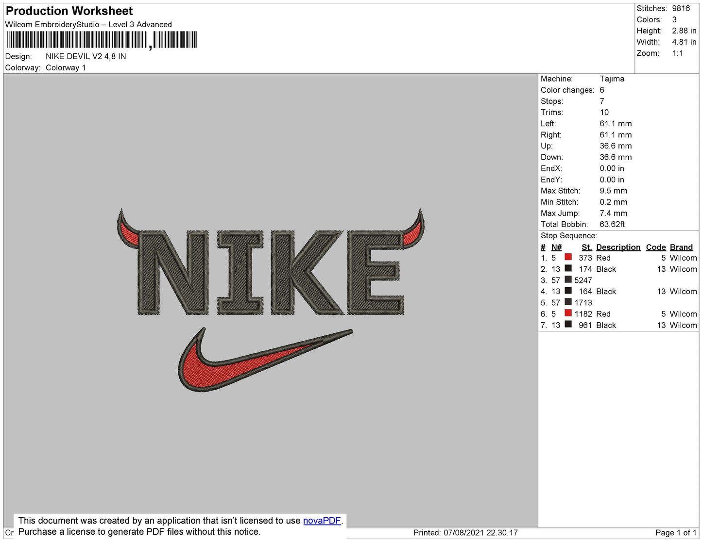 Nike Devil V2 Embroidery File 4 size