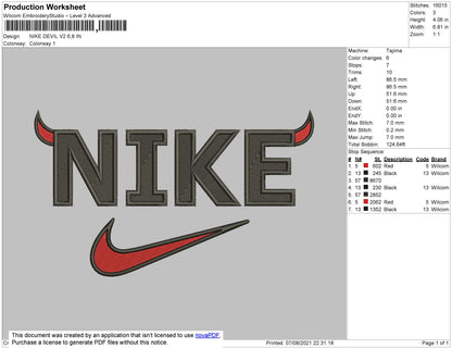 Nike Devil V2 Embroidery File 4 size