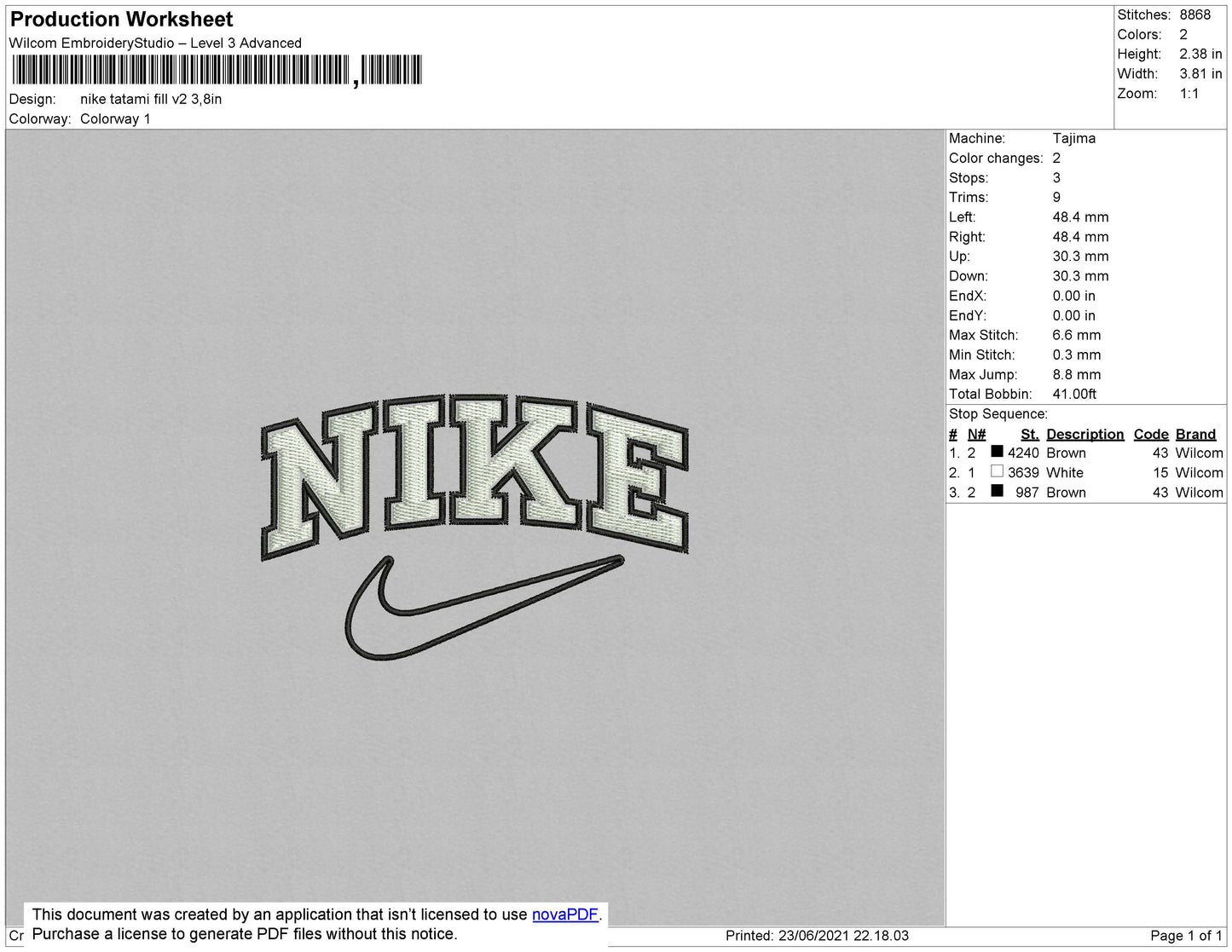 Nike Tatami Fill V2 Embroidery File 4 size