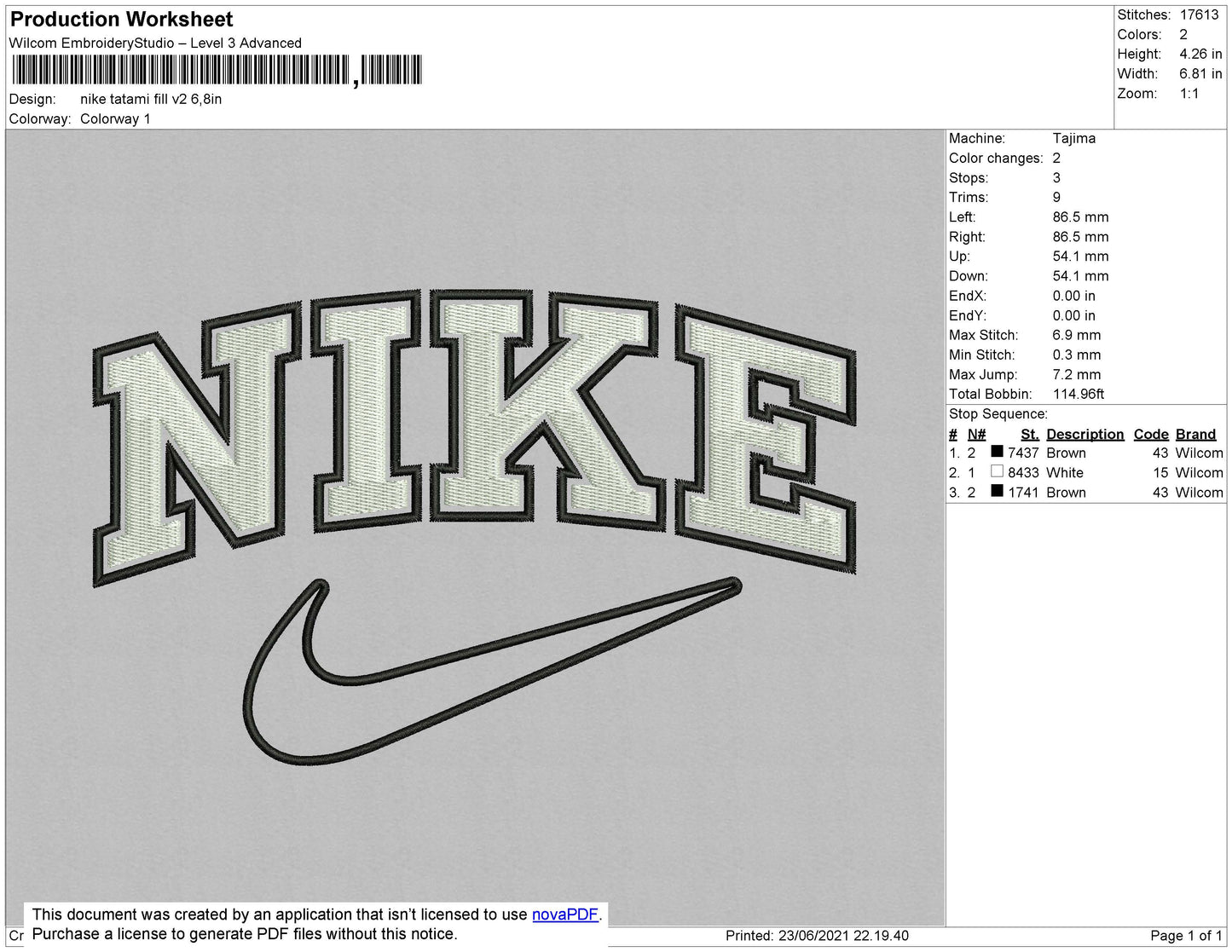 Nike Tatami Fill V2 Embroidery File 4 size