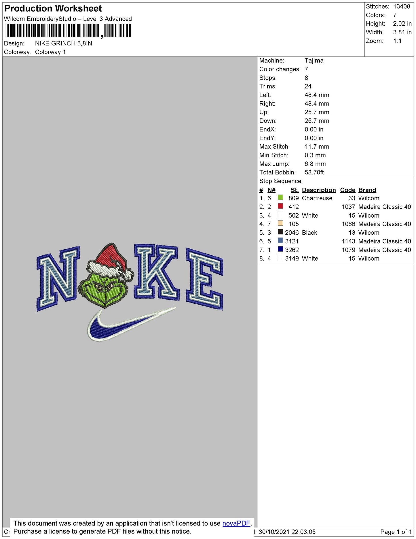 Nike Grinch Embroidery File 4 size