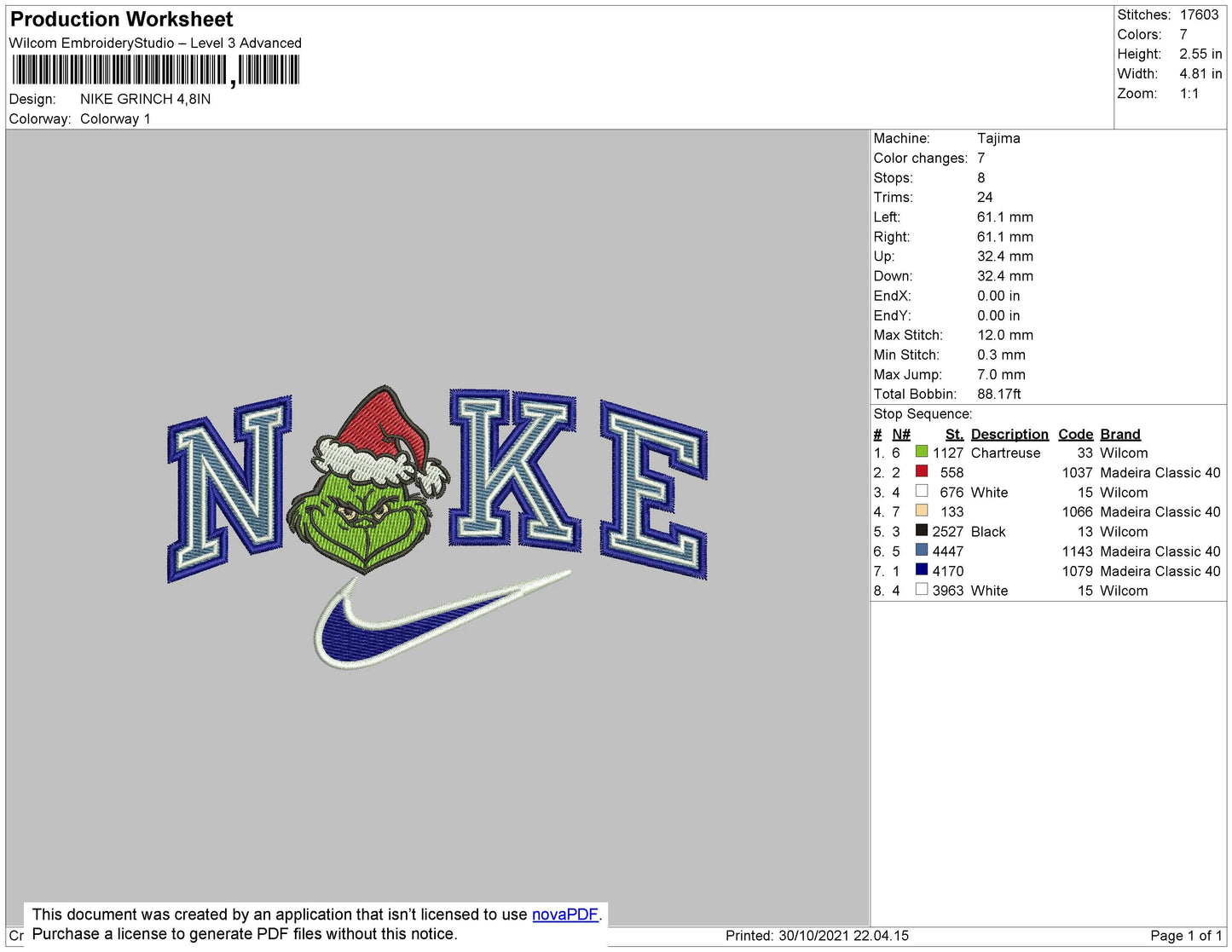 Nike Grinch Embroidery File 4 size