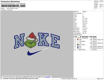 Nike Grinch Embroidery File 4 size