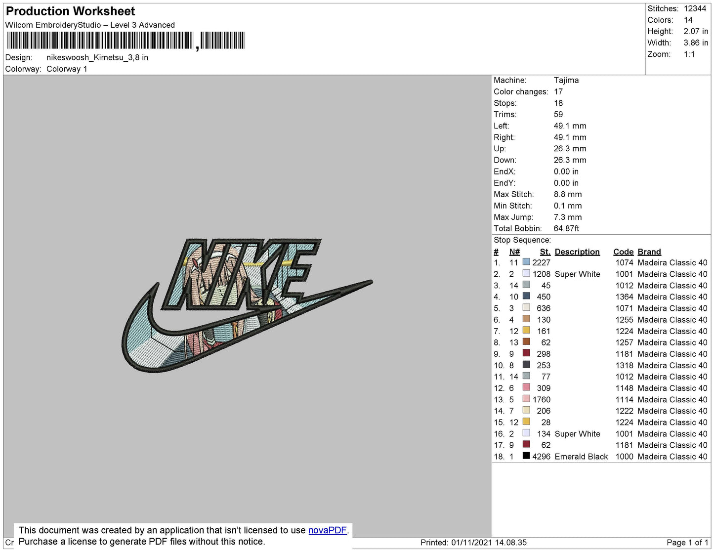Nike Swoosh Kimetsu Embroidery File 4 size