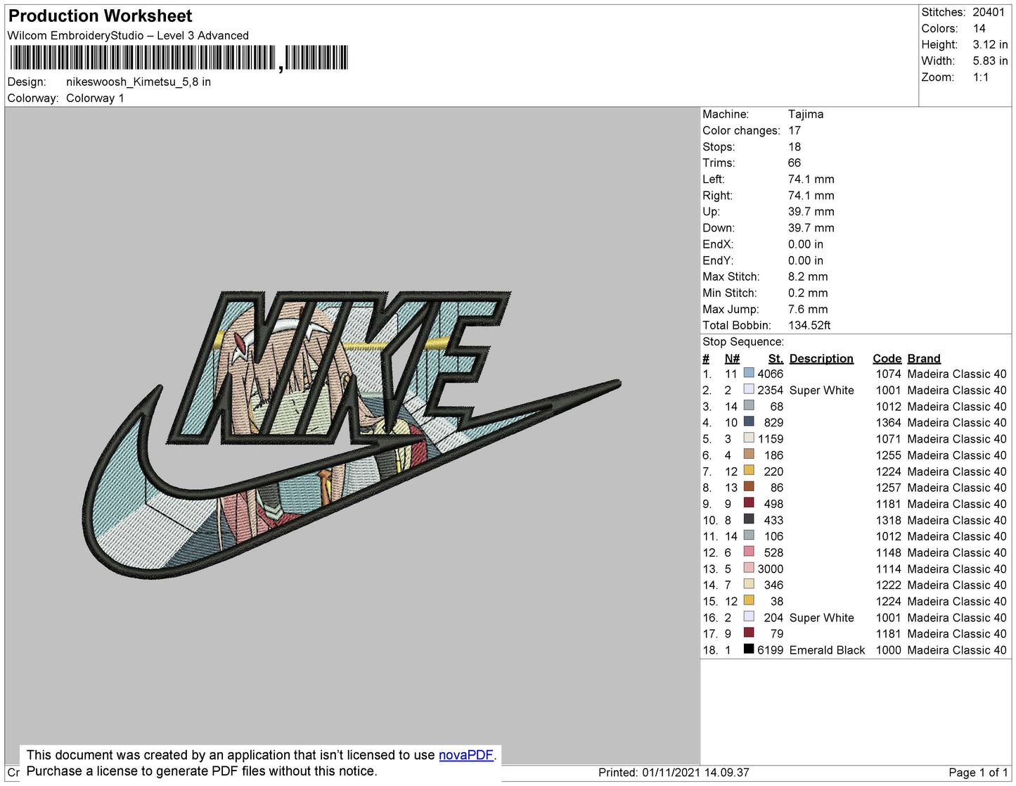 Nike Swoosh Kimetsu Embroidery File 4 size