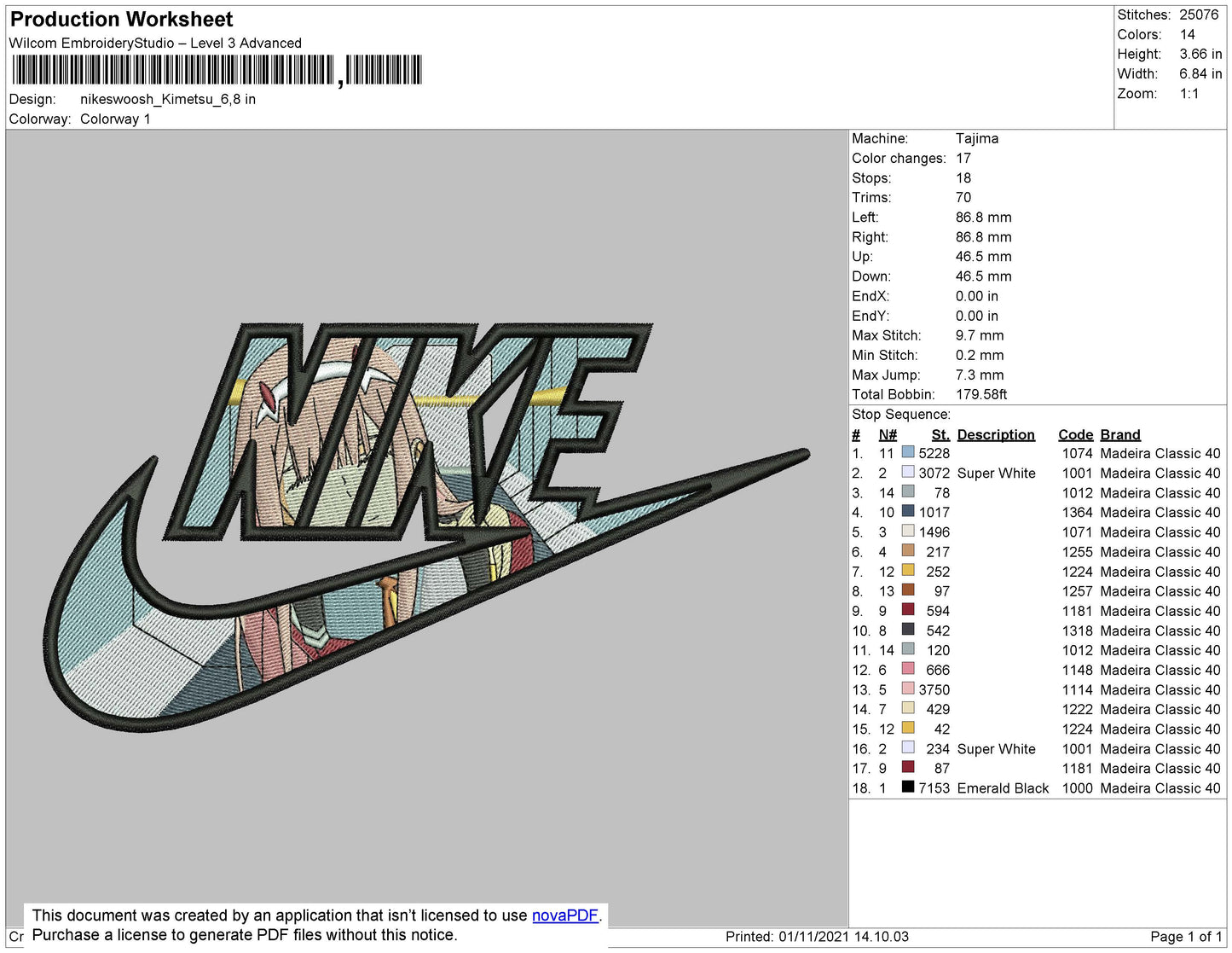 Nike Swoosh Kimetsu Embroidery File 4 size
