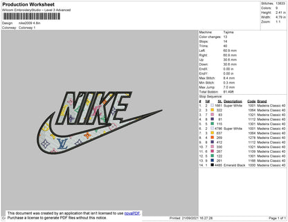 Nike Lvpattern Embroidery File 6 size
