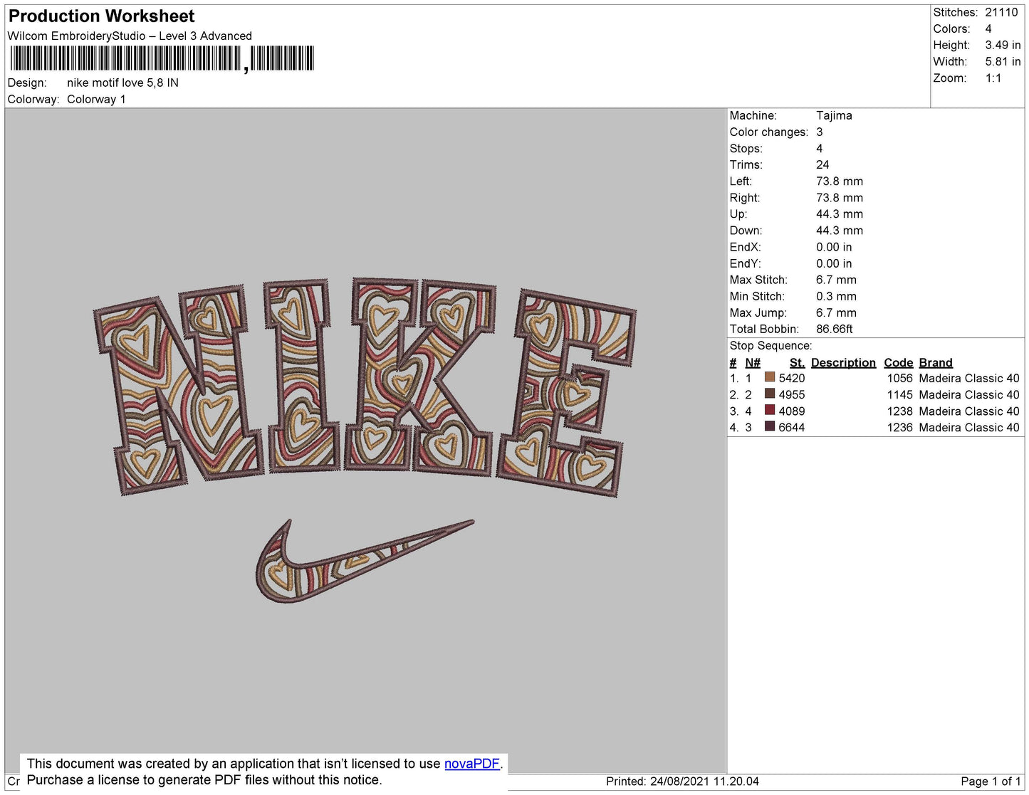 Nike Love Pattern Embroidery File 4 size