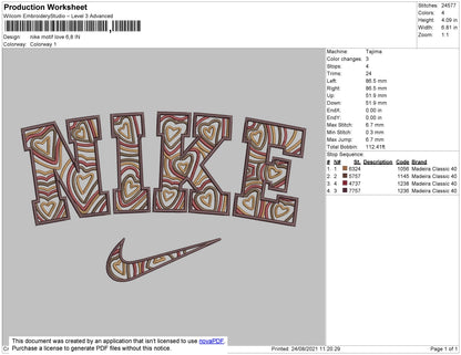 Nike Love Pattern Embroidery File 4 size