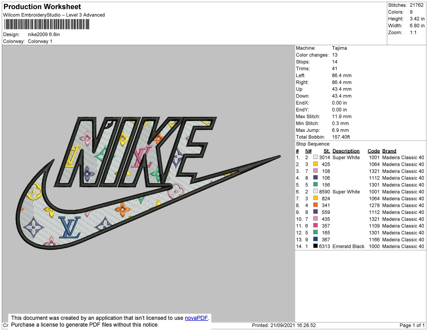 Nike Lvpattern Embroidery File 6 size