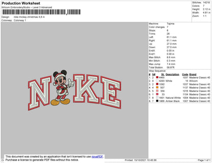 Nike Mickey Christmas Embroidery File 4 size