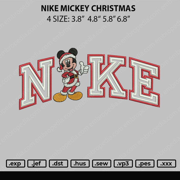 Nike Mickey Christmas Embroidery File 4 size