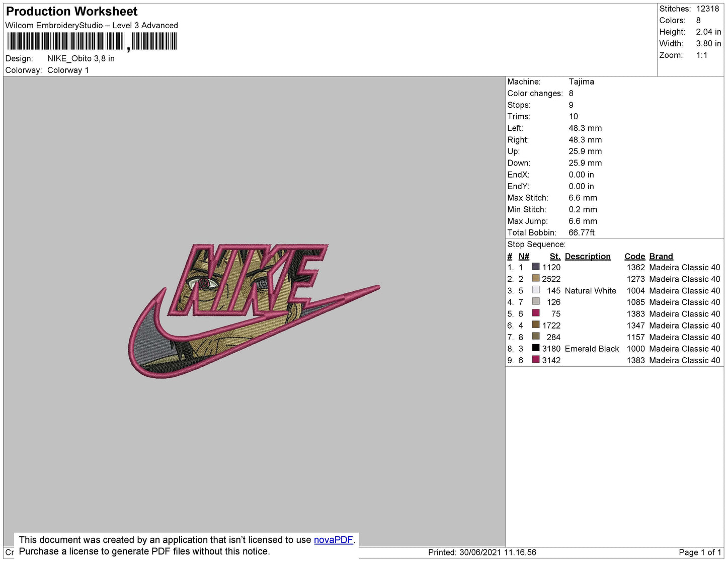 Nike Obito 02 Embroidery File 6 size