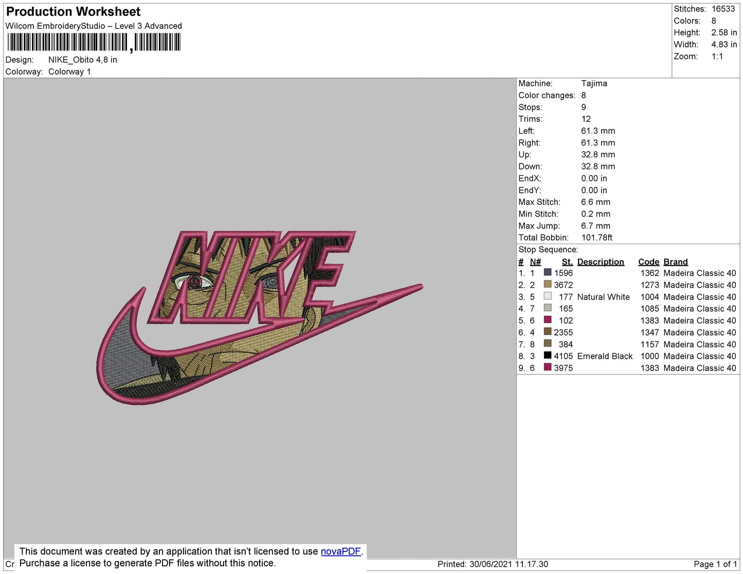 Nike Obito 02 Embroidery File 6 size