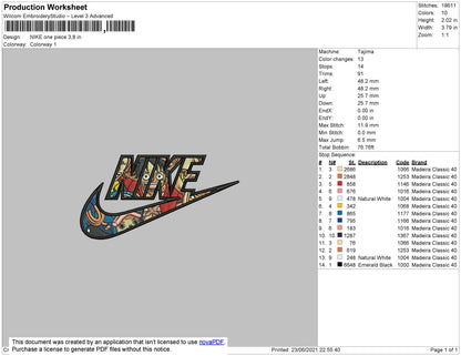 Nike One Piece Embroidery File 5 size