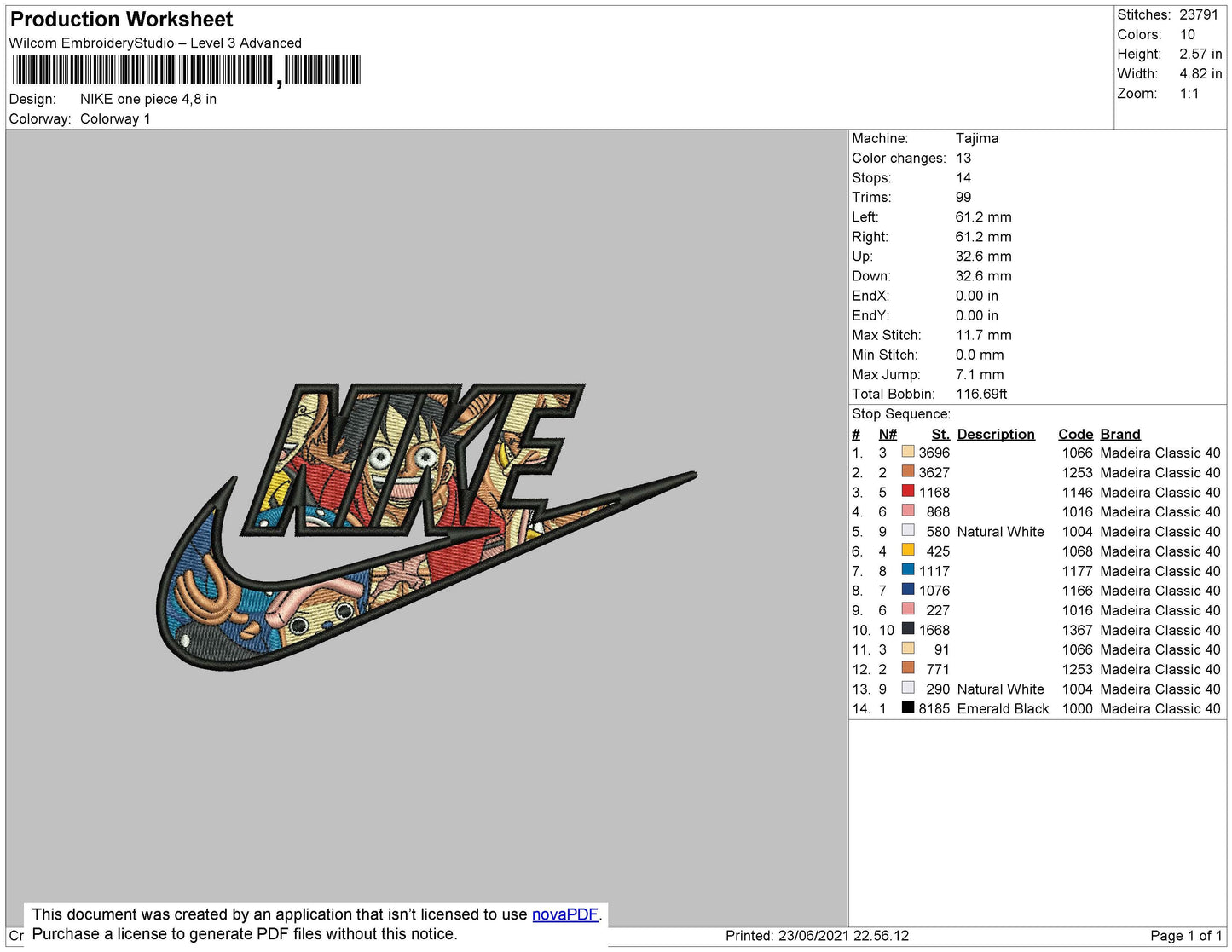 Nike One Piece Embroidery File 5 size