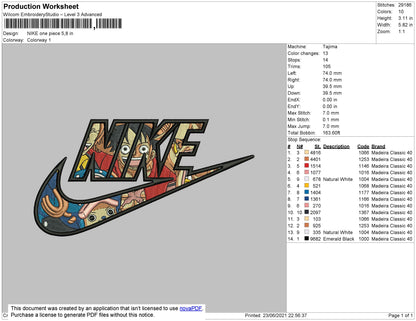 Nike One Piece Embroidery File 5 size