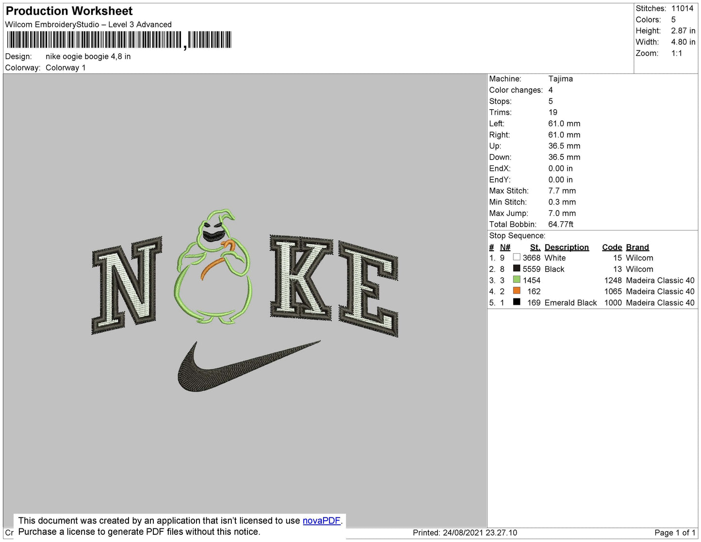 Nike Oogie Boogie Embroidery File 4 size