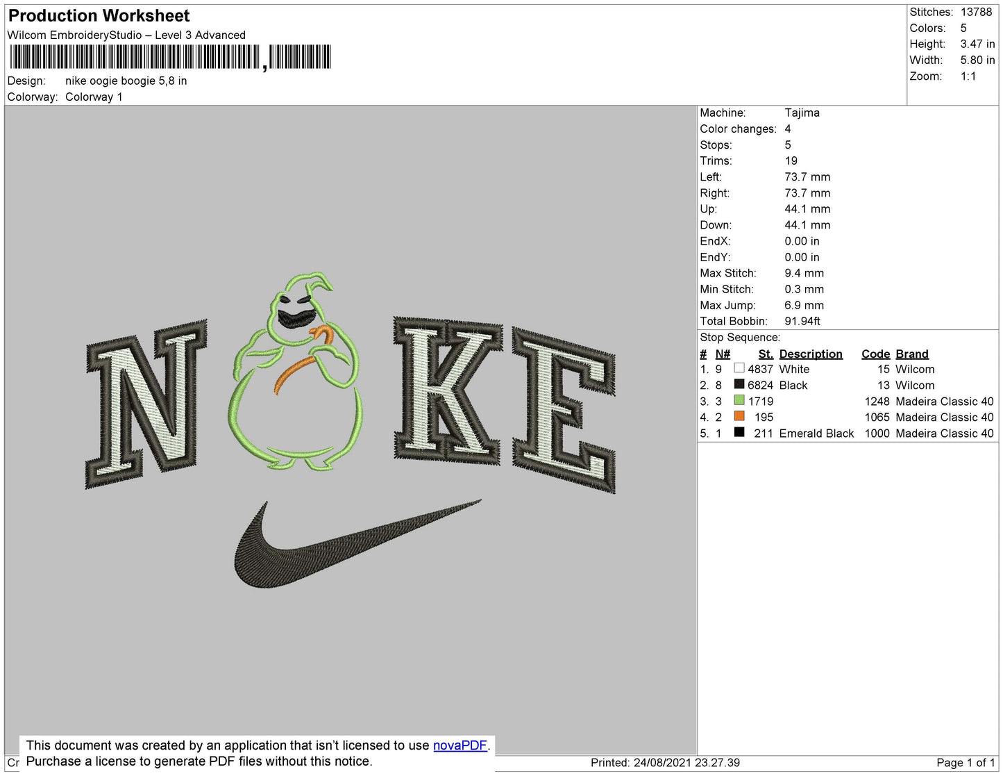 Nike Oogie Boogie Embroidery File 4 size