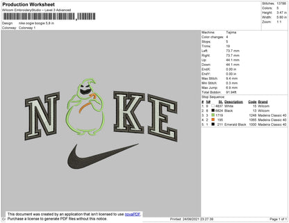 Nike Oogie Boogie Embroidery File 4 size