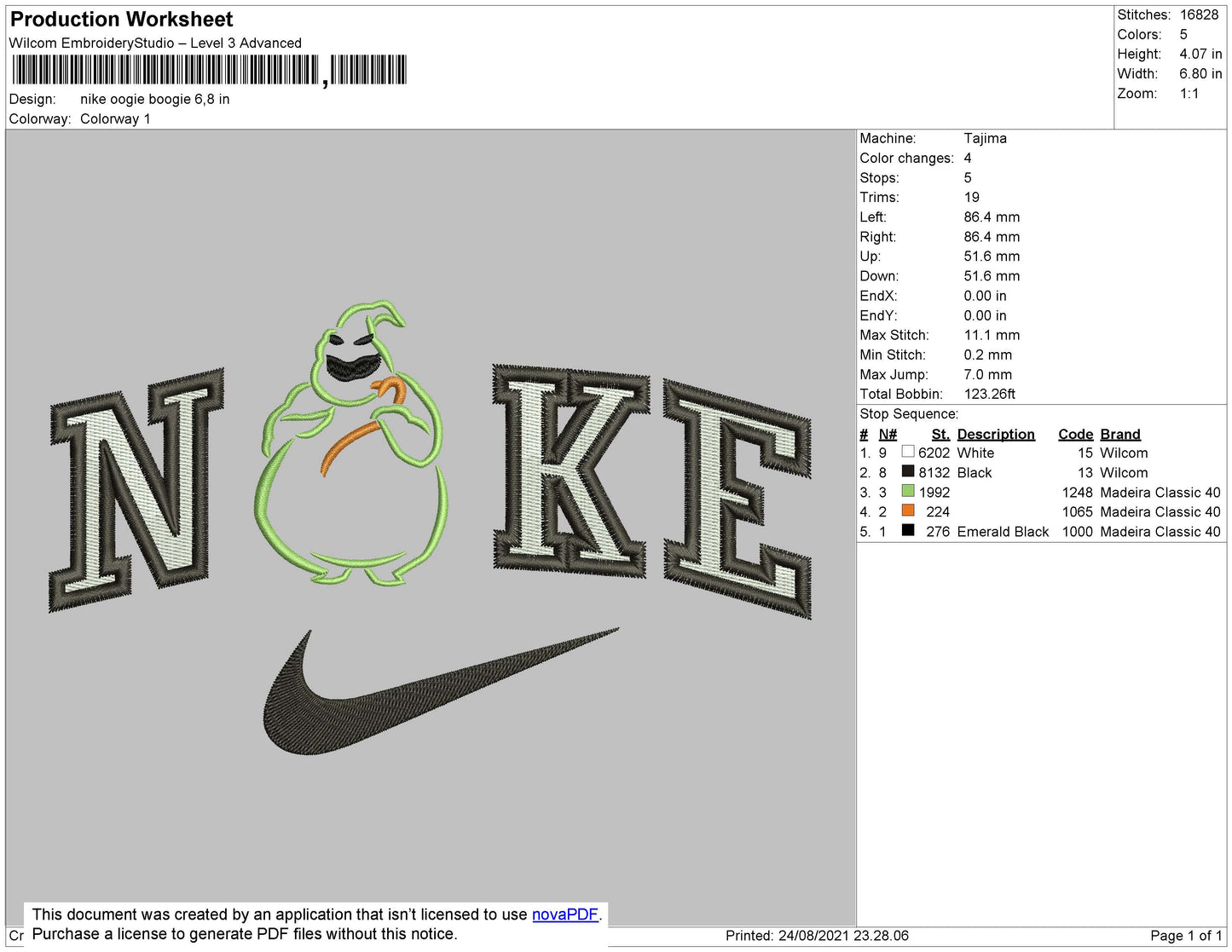 Nike Oogie Boogie Embroidery File 4 size