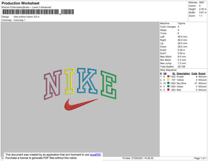 Nike Outline Colors Embroidery File 4 size