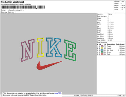 Nike Outline Colors Embroidery File 4 size