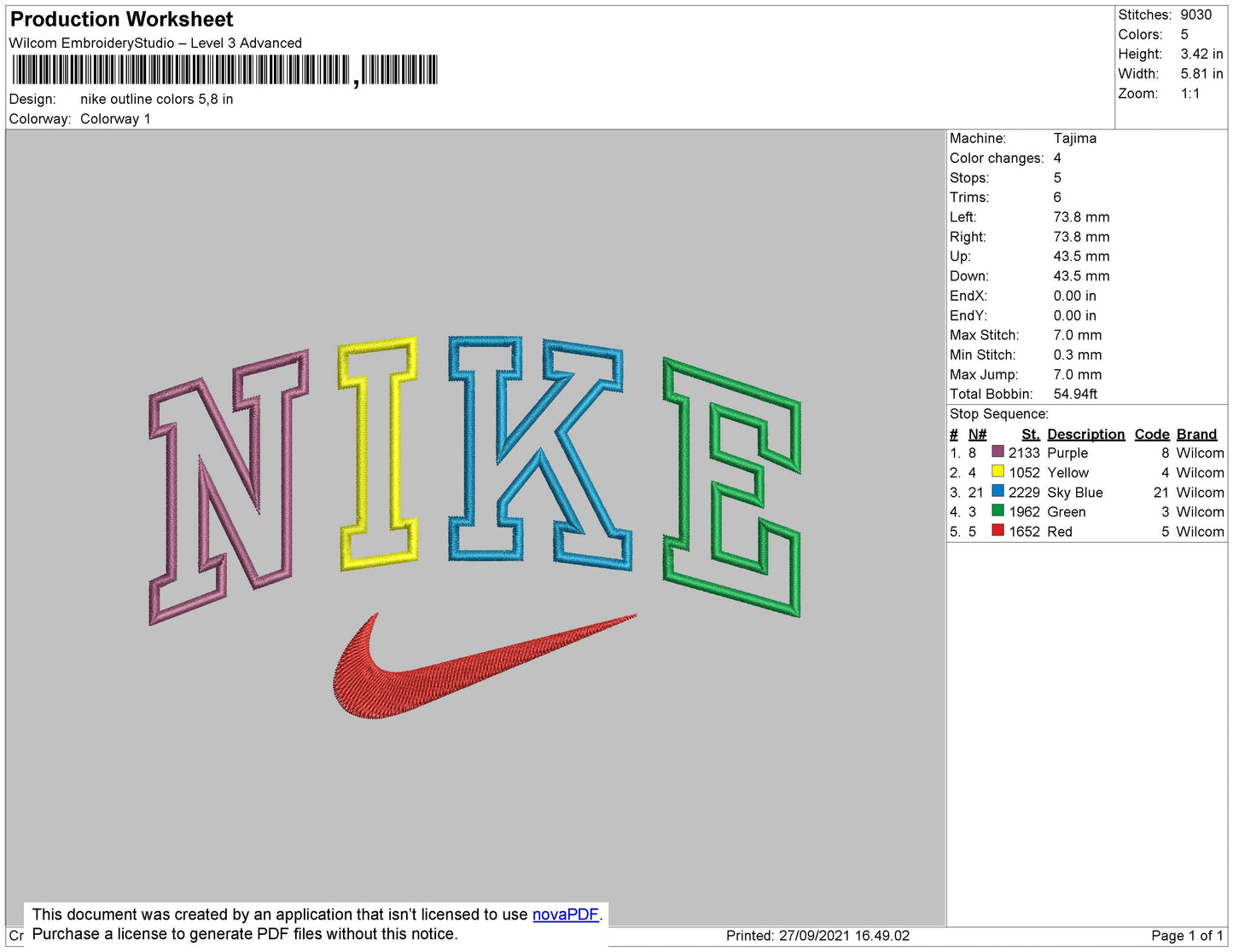 Nike Outline Colors Embroidery File 4 size