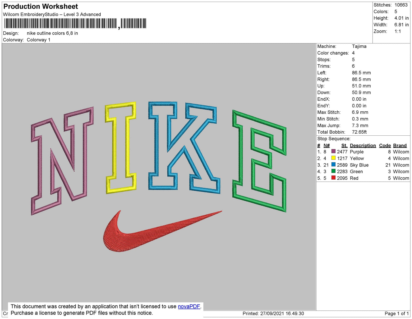 Nike Outline Colors Embroidery File 4 size