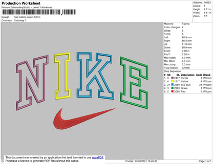 Nike Outline Colors Embroidery File 4 size