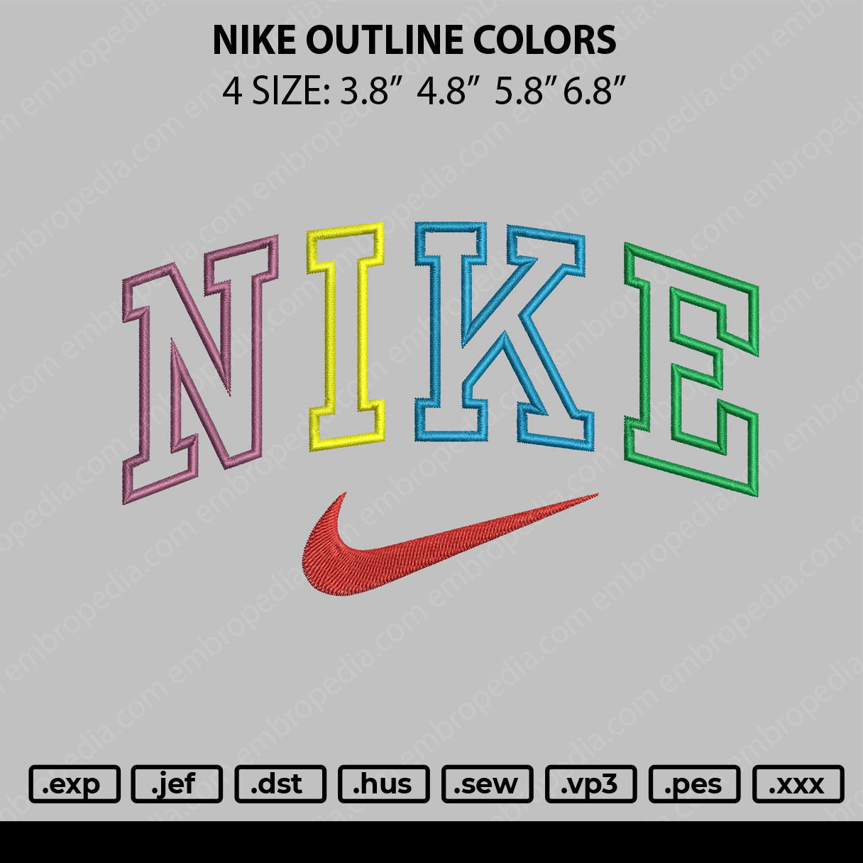 Nike Outline Colors Embroidery File 4 size