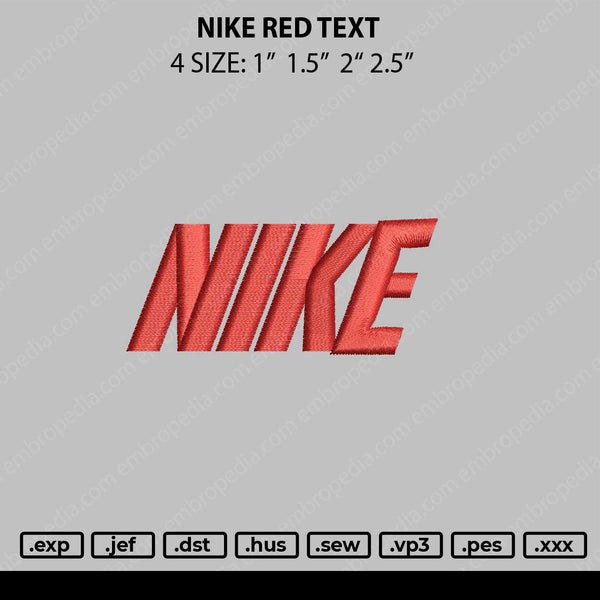 Nike Red Text Embroidery File 4 size