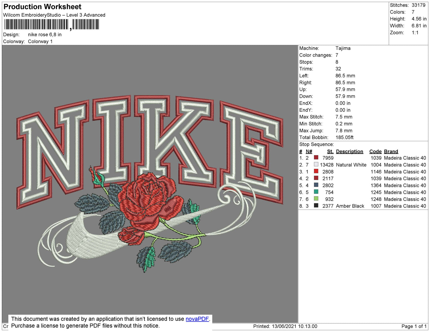 Nike Rose Embroidery File 4 size