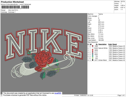 Nike Rose Embroidery File 4 size
