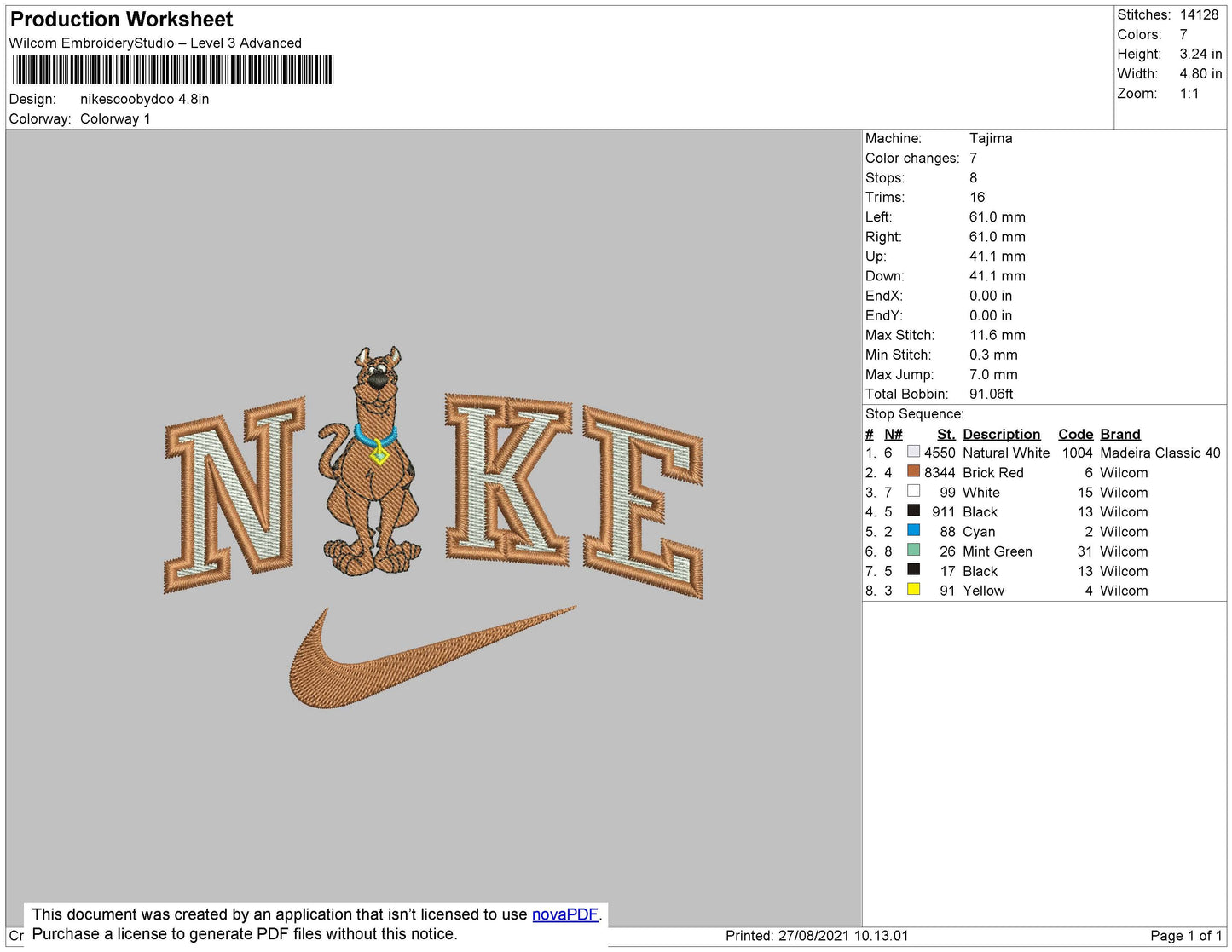 Nike Scooby Doo Embroidery File 4 size