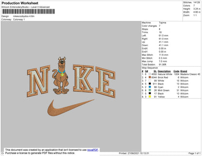 Nike Scooby Doo Embroidery File 4 size