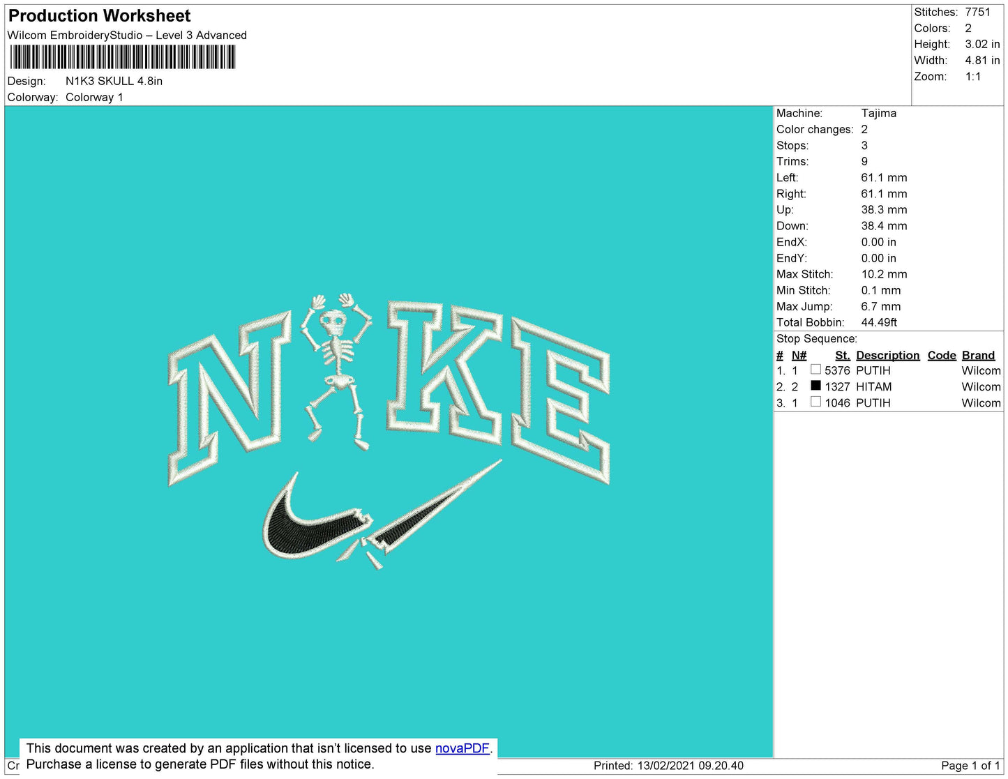 Nike Skull Embroidery File 8 Size