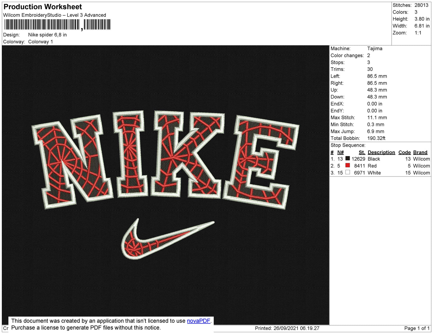Nike Spider Text Embroidery File 4 size