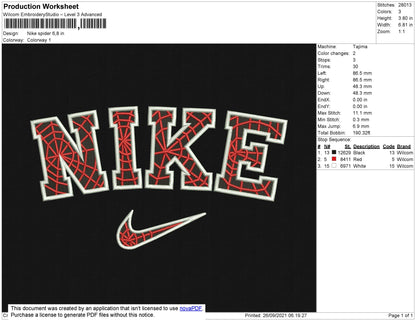 Nike Spider Text Embroidery File 4 size
