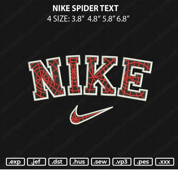 Nike Spider Text Embroidery File 4 size